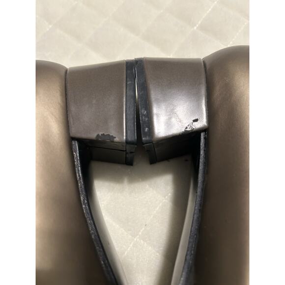 Stuart Weitzman Sz 8 B Bronze Leather Pumps Block Heels Square Toe Formal Shoes - Picture 13 of 13